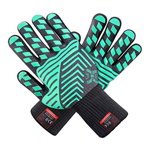 Heat Resistant Oven Glove (Black/Green / Regular Cuff)