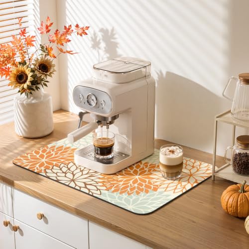 Fall Dish Drying Mat 12" x 20" Absorbent Floral Coffee Mat Orange (Orange / 12" x 20")