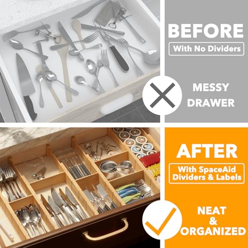 Bamboo Drawer Dividers with Inserts and Labels (2.35''H, 17''-22''L, 7 Dividers / NATURAL)