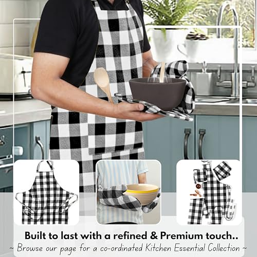 Buffalo Plaid Check Oven Mitts and Pot Holders Set of 4 (Buffalo, Black)