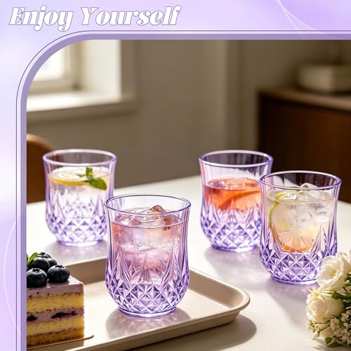 24 Pack Plastic Stemless Wine Glasses (Purple)