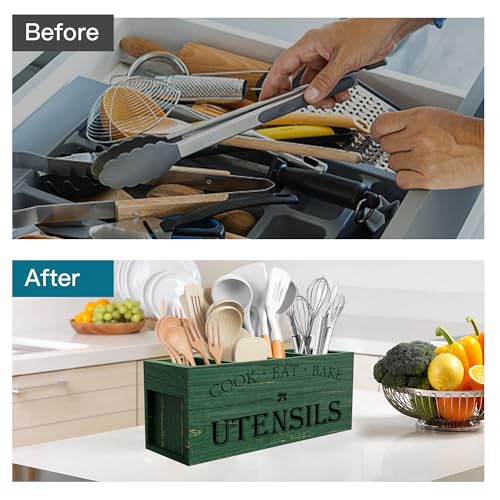 Extra Large Utensil Holder Countertop for Kitchen Counter (Green)