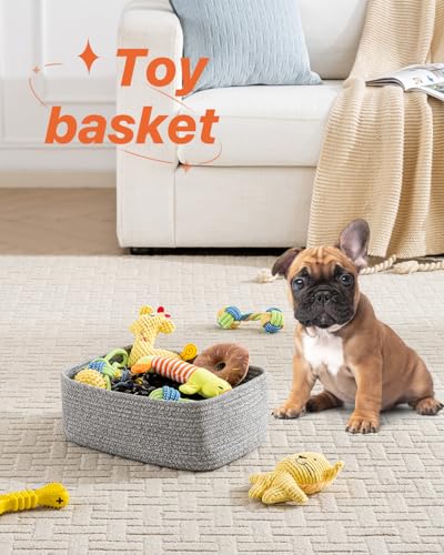 Small Woven Storage Basket for Organizing (Mixed Grey / 13.5"L x 9.5"W x 5"H)