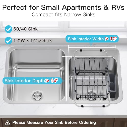 Gray Dish Drying Rack in Sink with Utensil Holder (Dark Gray / For 10"-12"w Sink)