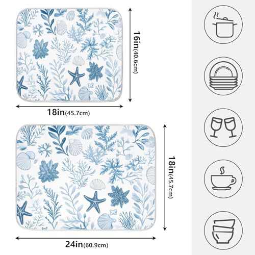 Coastal Sea Star Coral Nautical Dish Drying Mat for Kitchen Counter Absorbent Microfiber Small Drying Pad Dish mats for Kitchen Countertops 16 x 18 Inch (Coastal Sea / 18" x 16")