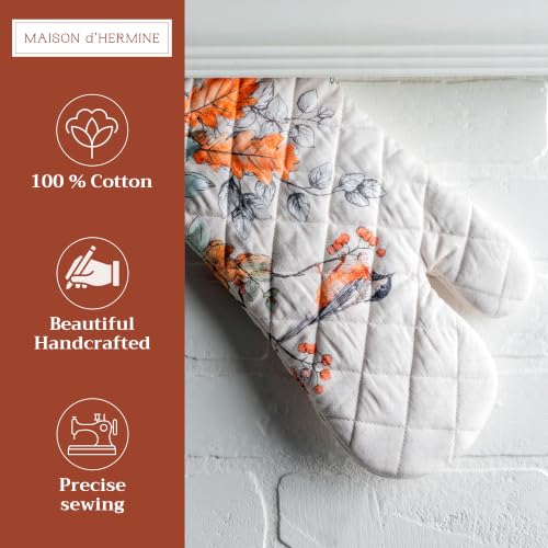 Maison d'Hermine Oven Gloves 100% Cotton Oven Mitt (063 - Whitish Shabby Chique / 7.5" x 13" (Oven Mitt))