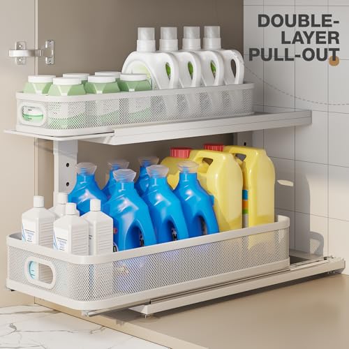 2 Pack 21IN Depth Under Sink Organizer With Next (White / 2 Pack-21"Dx12.4"-16.5"H)