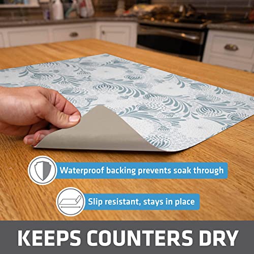 Jumbo XL Dish Drying Mat (Light Blue Floral / 19" x 24")