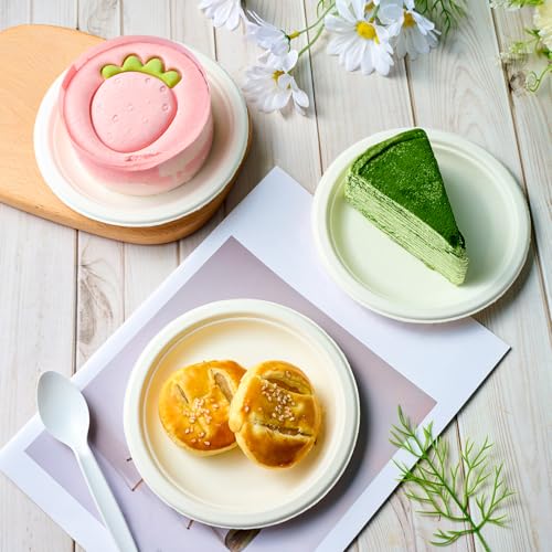 6 in 200 Pack White Disposable Compostable Dessert Paper Plates (6in-200white)