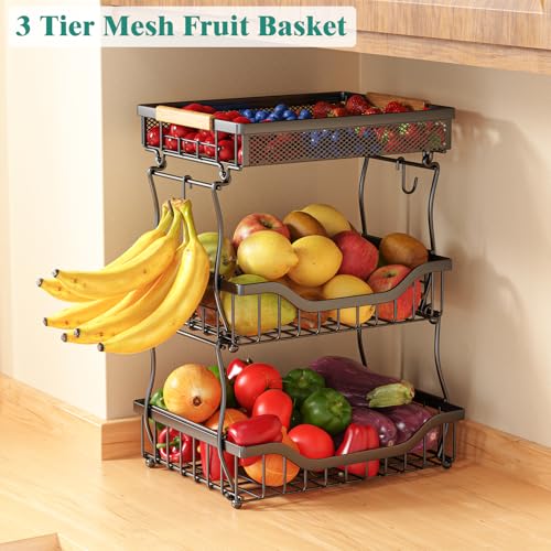 3 Tier Countertop Fruit Mesh Basket for Kitchen (3 Tier Mesh Basket Top)