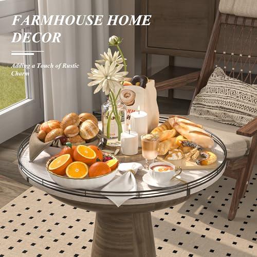 24 Inch Whitewashed Farmhouse Wooden Lazy Susan Organizer (White / 24 inches)