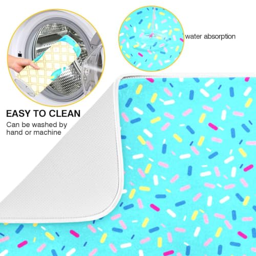 Teal Blue Ice Cream Dish Drying Mat for Kitchen Counter Absorbent Microfiber Drying Pad (16" x 18")