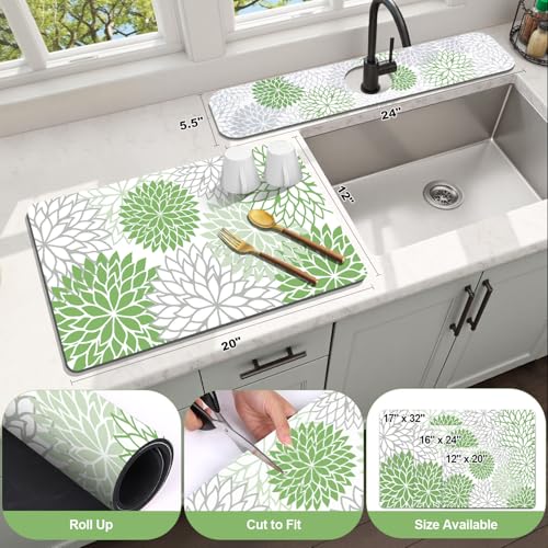 2Pcs Dish Drying Mat & Sink Splash Guard (Green / 12" X 20" + 24" X 5.5")