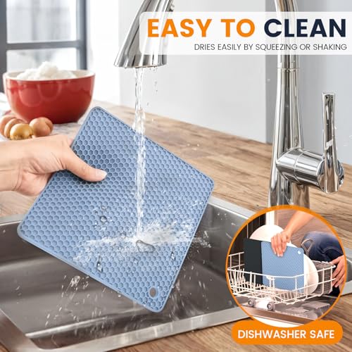 Silicone Trivet Mats 4 Heat Resistant Pot Holders Multipurpose Non (Black Nordic Blue)