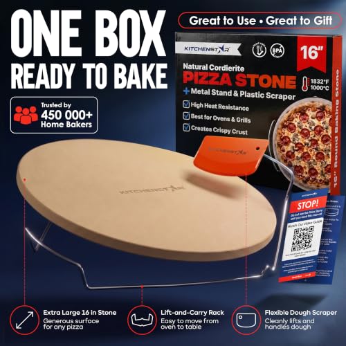 16 inch Pizza Stone for Oven and BBQ Grill with Handles