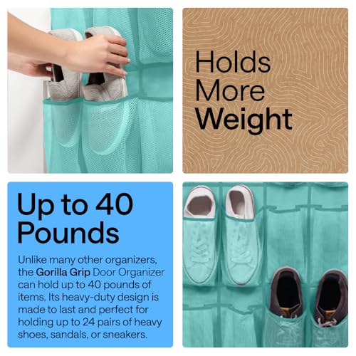 Over the Door Shoe Organizer (Turquoise / 24 Pockets/4 Hooks)