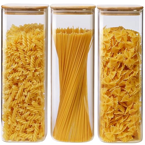79oz Tall Glass Pasta Storage Containers with Airtight Bamboo Lids (3 Count)