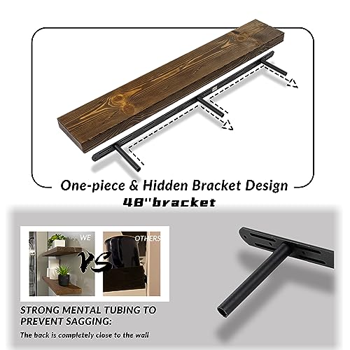 Floating Shelves 48 inch Long 8 "deep Set of 2 (Distressed Black Walnut / 48'' x 8''x 2''(set of 2）)