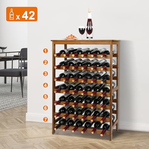 42 Bottles Bamboo Wine Rack (Walnut / 7-Tier)