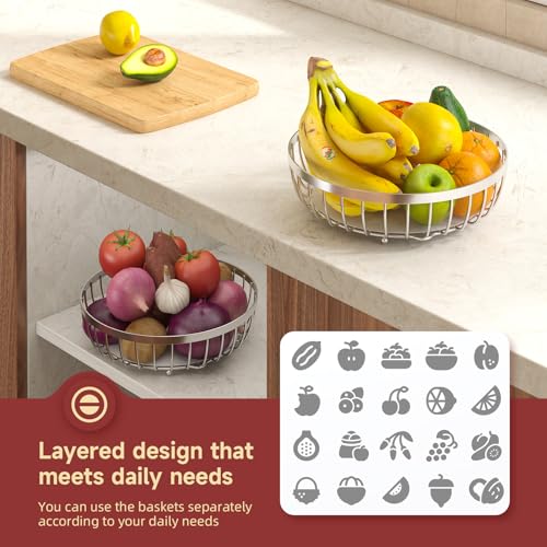 2 Tier Fruit Bowl for Kitchen Counter (Silver / 2 Tier Extra Large)