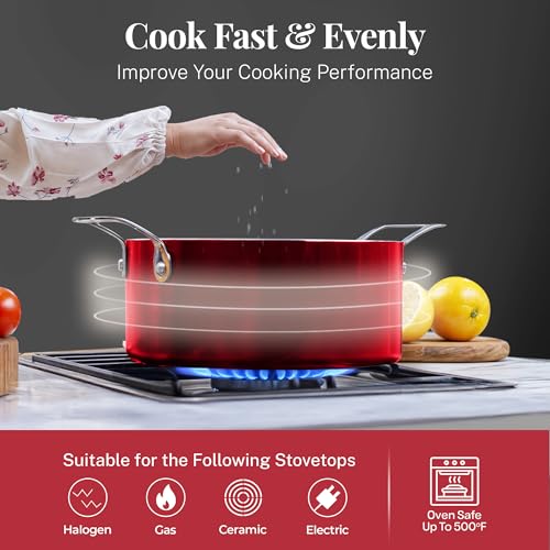 20 Pc Pots and Pans Set Nonstick Cookware + Bakeware Set (Red / 20 Piece Set)