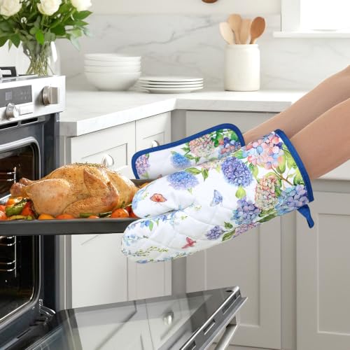 Hydrangea Floral Oven Mitts and Pot Holders Set (Hydrangea / Oven Mitt x1 & Pot Holder x1)