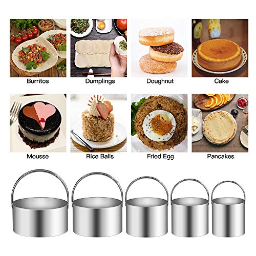 5 Pieces Cookie Cutters Round Cutters Stainless Steel Biscuit Cutter with Handle in Graduated Sizes Round Shape Molds (5 Sizes With Handle)
