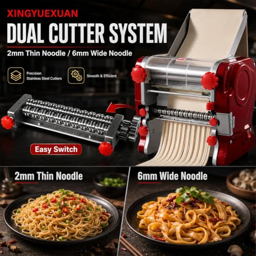 Electric Pasta Making Machine Commercial Noodle Spaghetti Maker Dough Roller with 2mm (Red / 2/6MM)