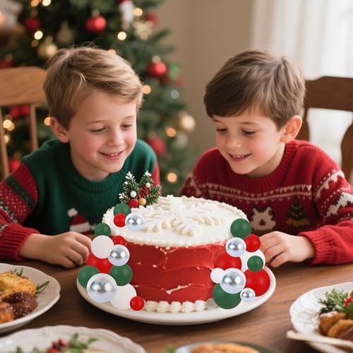 40 Pcs Ball Cake Toppers Red Green White Silver Sticks Foam Balls DIY Cake Topper Insert Balls Cake Decorations for Baking Christmas Party Decorations (40-red Green White Silver)