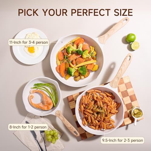 12.5 Inch Nonstick Frying Pan Skillet with Dual Spouts Cooking Pan (Beige / 12.5")
