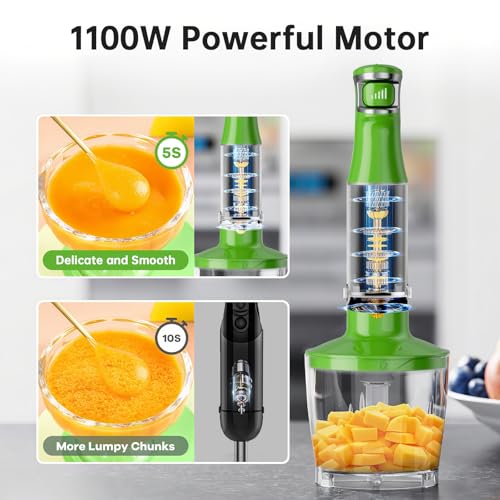 Immersion Blender Handheld Corded Hand Blenders Set 1100W (Apple Green / 5 in 1)