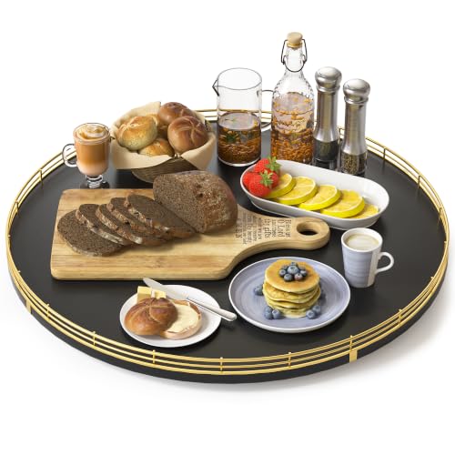 18" Oak Wooden Lazy Susan Turntable for Dining Table (Gold Black / 18)