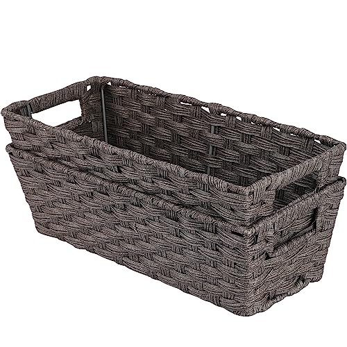 2 Pack Plastic Wicker Toilet Paper Baskets (15¾" x 6¾" x 4¾" / Dark Grey)