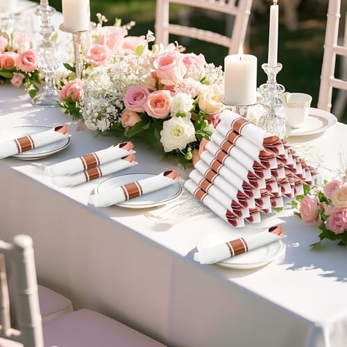 400PCS Pre Rolled Rose Gold Plastic Silverware Heavy Duty for Party (Rose Gold - Classic)