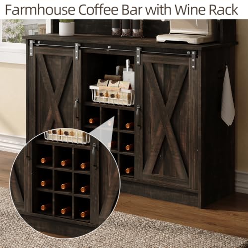 47" Coffee Bar Cabinet with Storage Hutch & Wine Rack (47Inch / Oak)