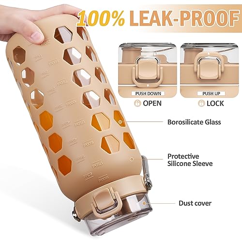 64oz Glass Water Bottle with Straw and Lid (Amber / 64 Ounces)