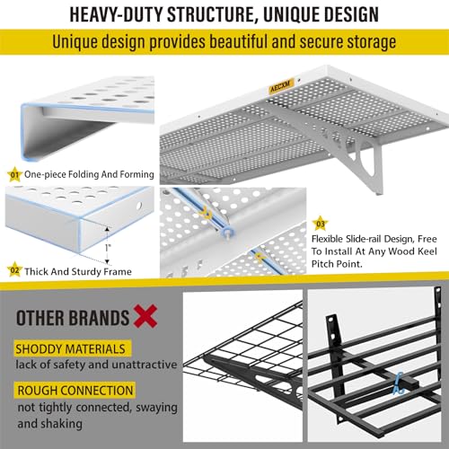 2 Pack 1.64x4ft Adjustable Garage Wall Shelving 560lbs Load Capacity Heavy Duty Wall Mounted Storage Shelf Metal Floating Shelves for Garage (2pack-1.64x4ft / White)