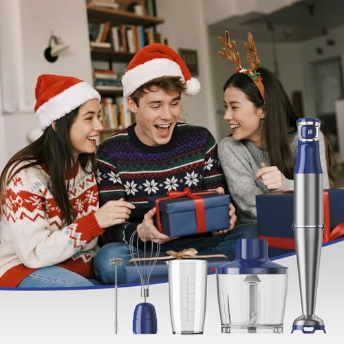 Immersion Blender Handheld 5 in 1 Hand Blender Set 1100W Heavy Duty (Navy Blue / 5 in 1)