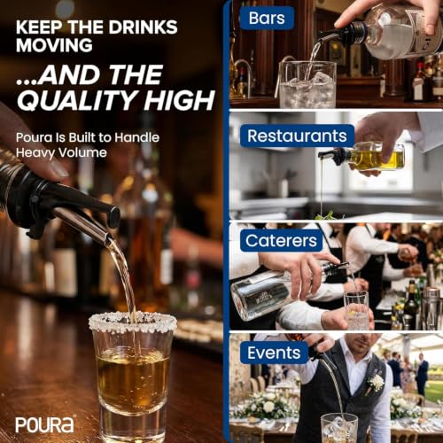 3-in-1 Liquor Pour Spout | Olive Oil Spout with Built-in Caps for Optimal Fly and Dust Protection - Dishwasher Safe, Hygienic Alcohol Speed Spouts - Black 2 PCs with 2 Adapters for Large Neck Bottles (Black2pk + 2 Adapters)
