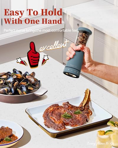 Electric Salt and Pepper Grinder Set with Storage Base (Blue)