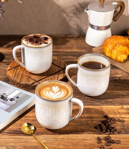 12OZ Ceramic Coffee Mugs Set of 6 (reactive glaze-Dusk Snow Amber / set of 6)