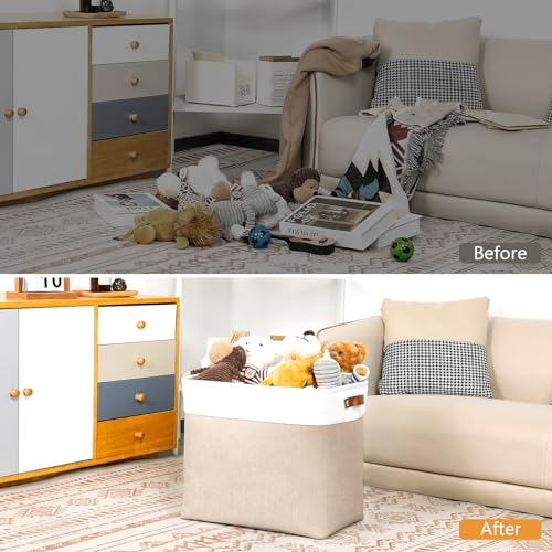 Large Storage Baskets for Organizing (White&Khaki / XXL-17"x12"x15")