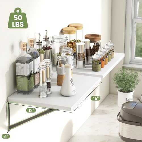 16W x 12D Deep Floating Shelves Set of 4 White (White With Black Metal Bracket / 16Wx12Dx5.8H)