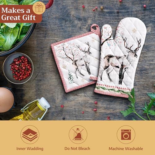 Maison d'Hermine Oven Gloves 100% Cotton Oven Mitt (116 - Rural Christmas / 7.5" x 13" (Oven Mitt))