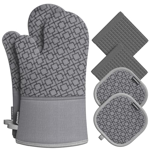 Oven Mitts and Pot Holders Sets 6pcs (Gray)