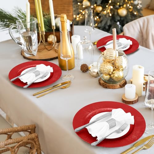 12 Pcs Red Chargers Bulk (Modern Style / Red)