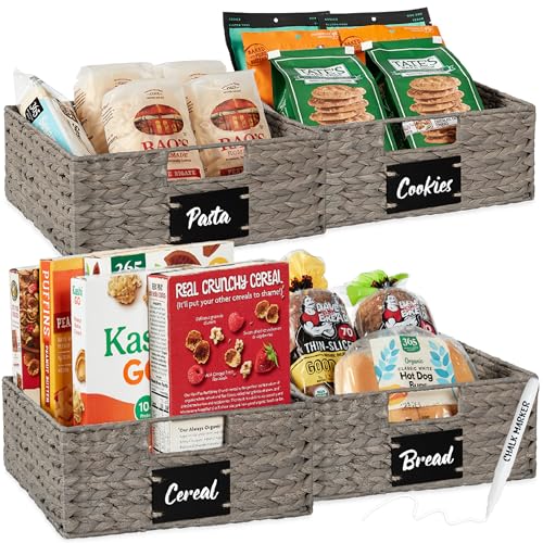 Set of 4 13x12in Water Hyacinth Pantry Baskets (13x12x5in / Gray)