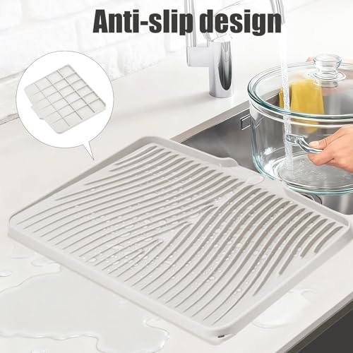 Silicone Dish Drying Mat for Kitchen Counter (Beige-1pc / 16" x 12")