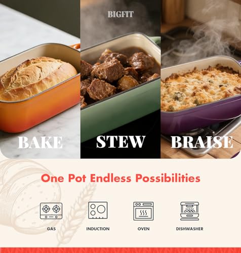 2 IN 1 Cast Iron Bread Loaf Pan with Lid (Orange)