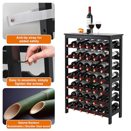 42 Bottles Bamboo Wine Rack (Black / 7-Tier)